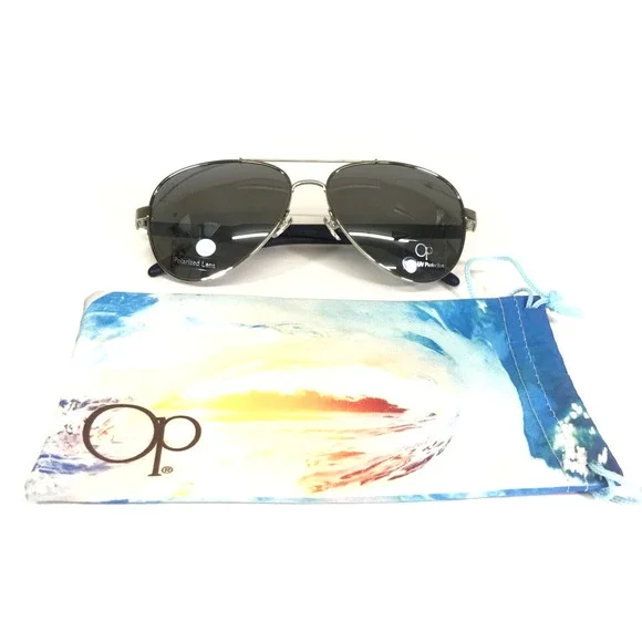 Op Ocean Pacific Sunglasses FAR OUT U SILVER Navy Blue Aviators Mirrored Lenses - Picture 1 of 15